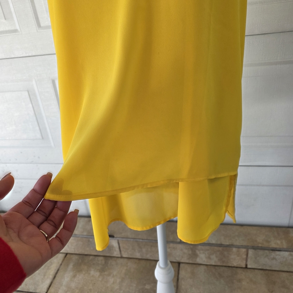 Michael Kors yellow layered chiffon tunic | chic minimalist resort top L - Picture 5 of 10